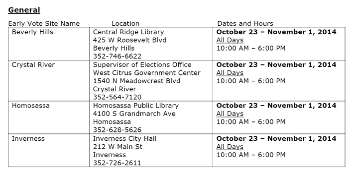 Early Voting Locations Time and Place 2014   EYEONCITRUS.COM
